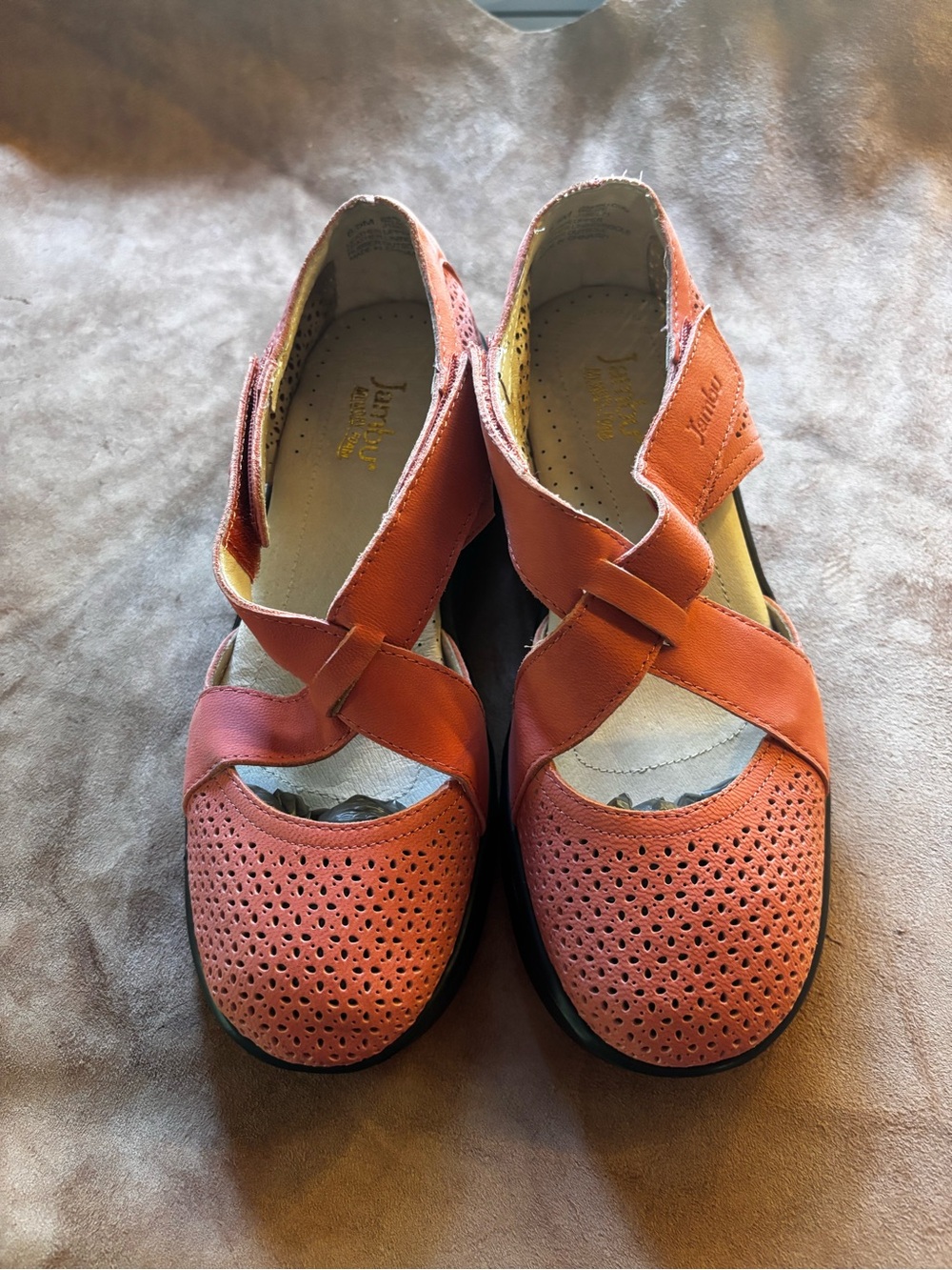 Jambu Women's Orange Perforated Leather Mary Jane Flats